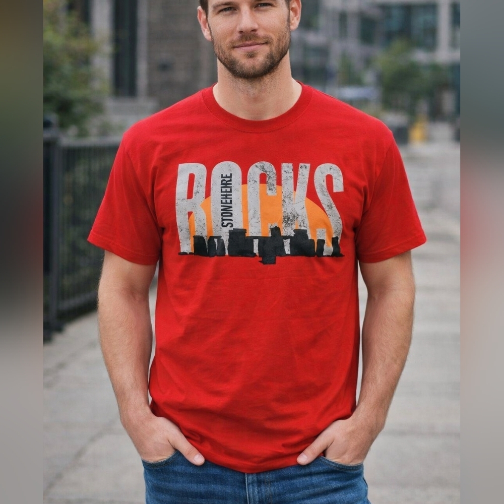 English Heritage Stonehenge Rocks Short‎ Sleeve T-shirt Size XxL Red